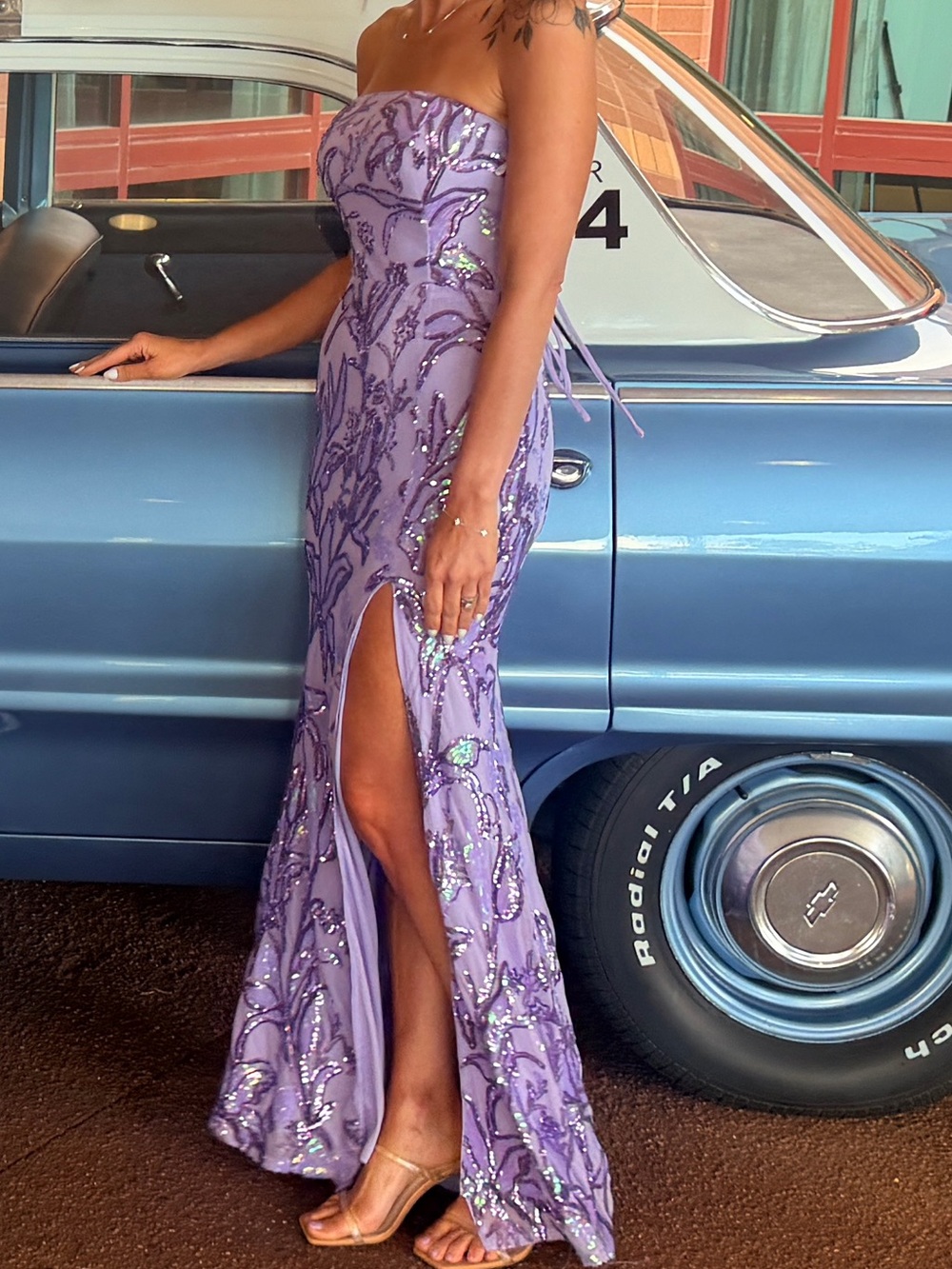 Lulus Shimmering Icon Lavender Sequin Lace-Up Strapless Maxi Dress - Picture 8 of 8